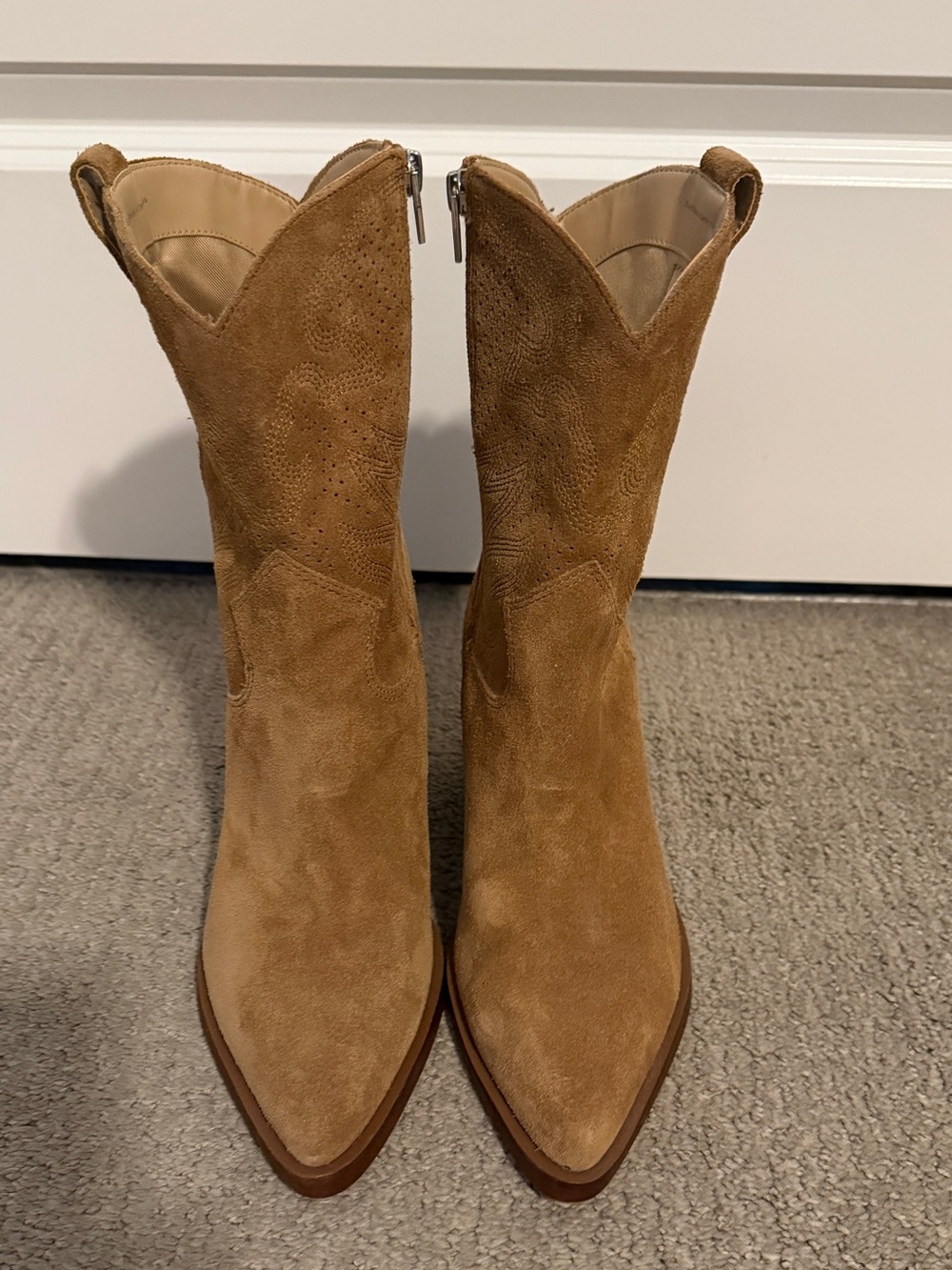 Dolce Vita Tan Suede Heeled Cowboy Boots - Picture 2 of 7